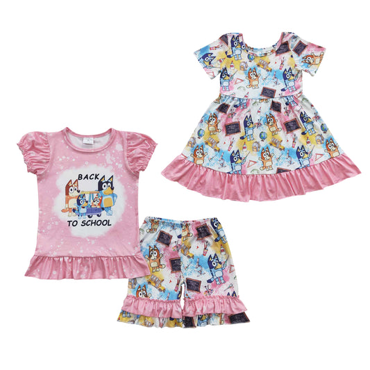 Back to School Cartoon Dog Sibling Girls Clothing