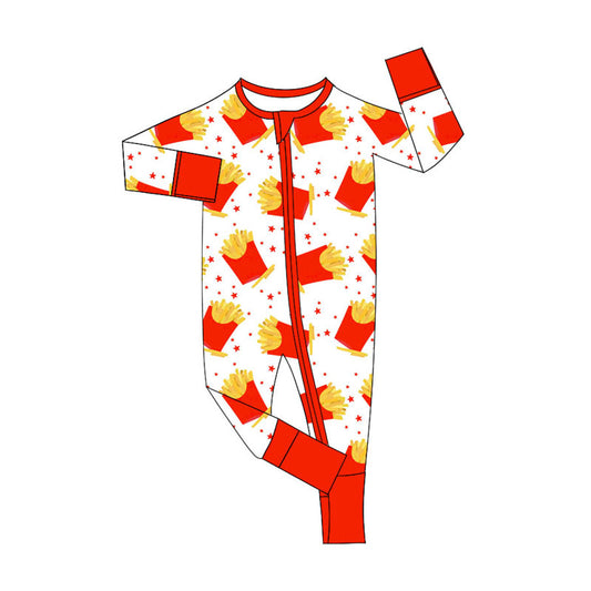Preorder , 5 MOQ Baby Boys french fries long sleeve footed romper