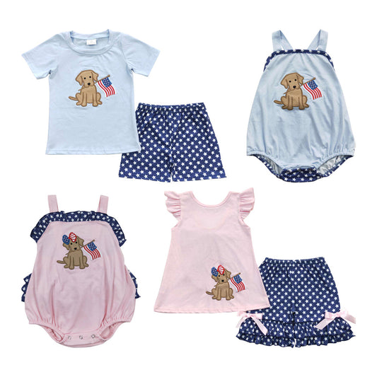 Summer Girls Shorts Set July 4th Dog Flag Clothing Set