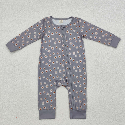 Newborn Baby Girls Daisy Long Sleeve Zip Bamboo Romper