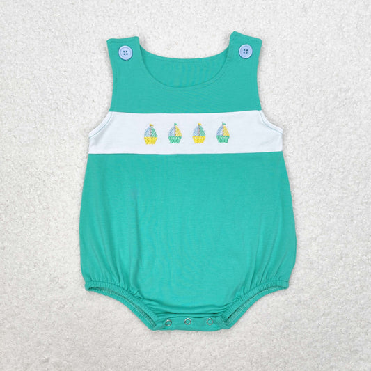 Baby Boys Summer Embroidery Sailboat Romper