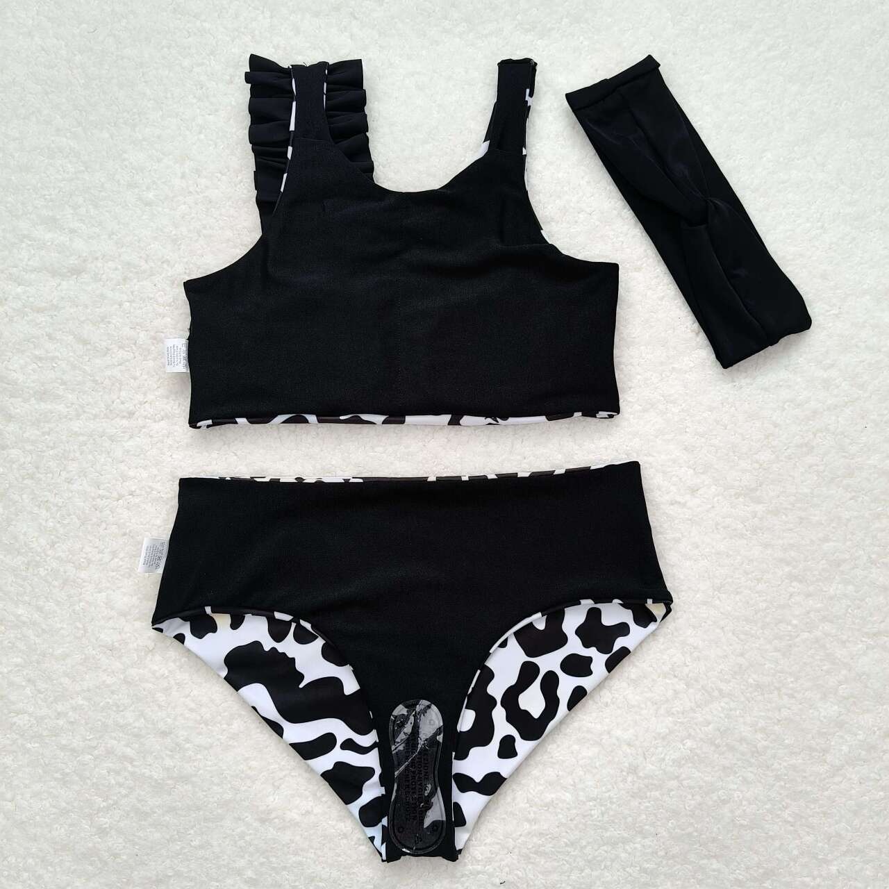 S0224 Baby Girls White Black Color Leopard Swimsuit Set