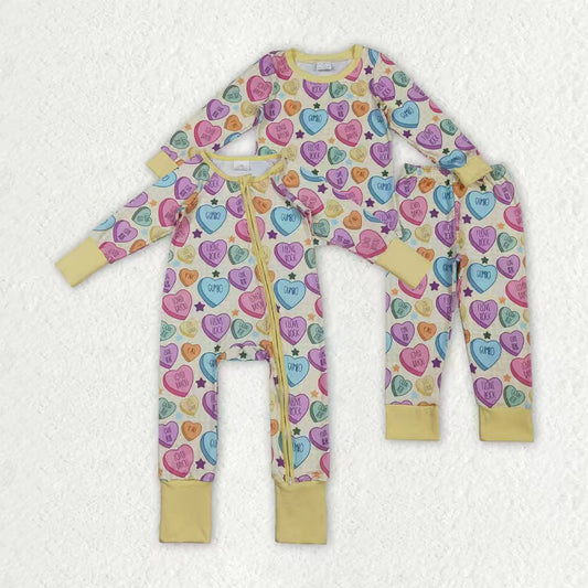 Valentine's Day Sibling Baby Girls  Heart Long Sleeve Pajama Set/Zipper Romper