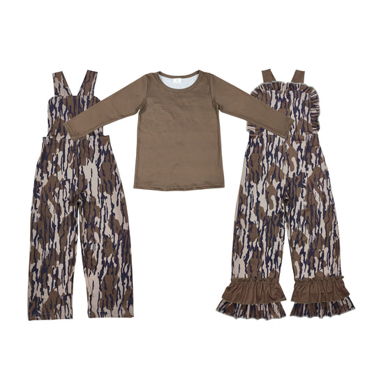 Baby Sibling Girls Boys Green Top Bottomland Camo Overall Pants Set