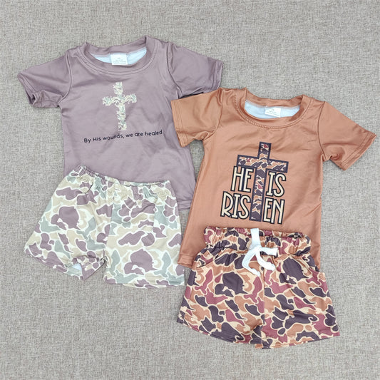 Sibling Baby Boys Summer Easter Cross Camo Shorts Set