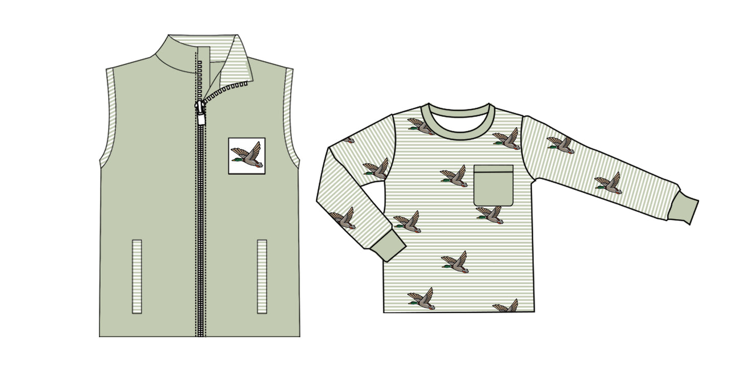 Toddler Baby Boys Mallard Duck Green Vest and Long Sleeve Top