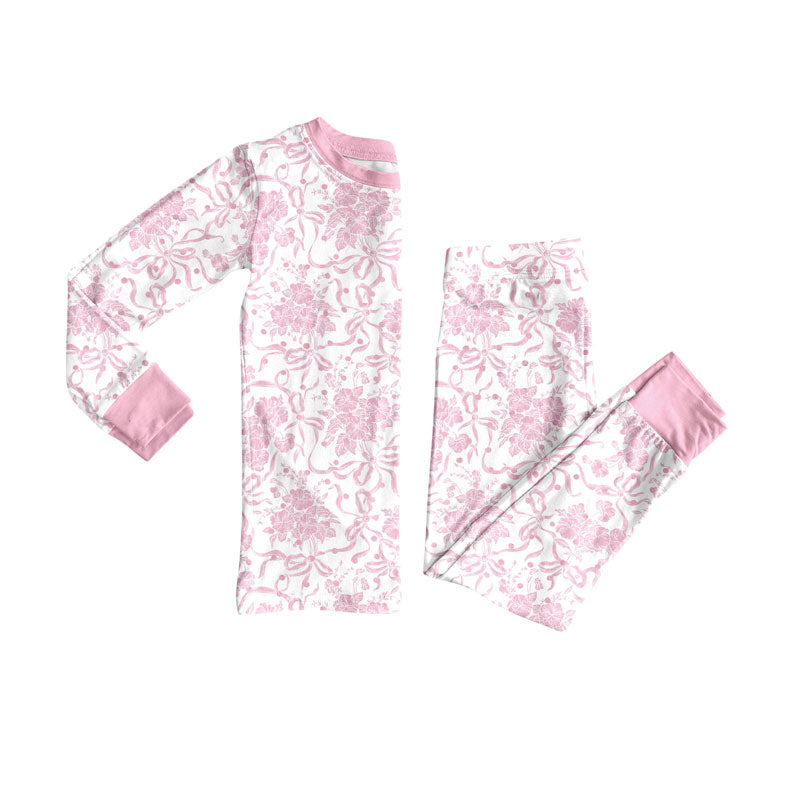 5 MOQ Preorder  Kids Girls Pink Floral Bows Long Sleeve Pajama Set