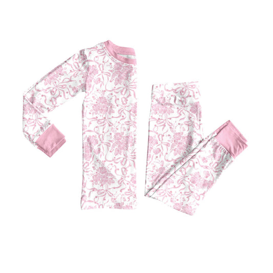 5 MOQ Preorder  Kids Girls Pink Floral Bows Long Sleeve Pajama Set