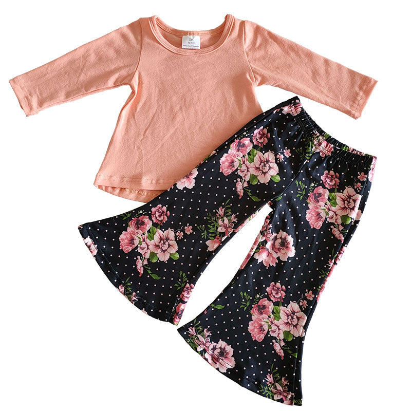 Pink Long Sleeve Top Floral Pants Set