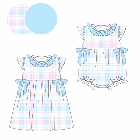 Baby Girls Sister Easter Colorful Plaid Dress and Romper