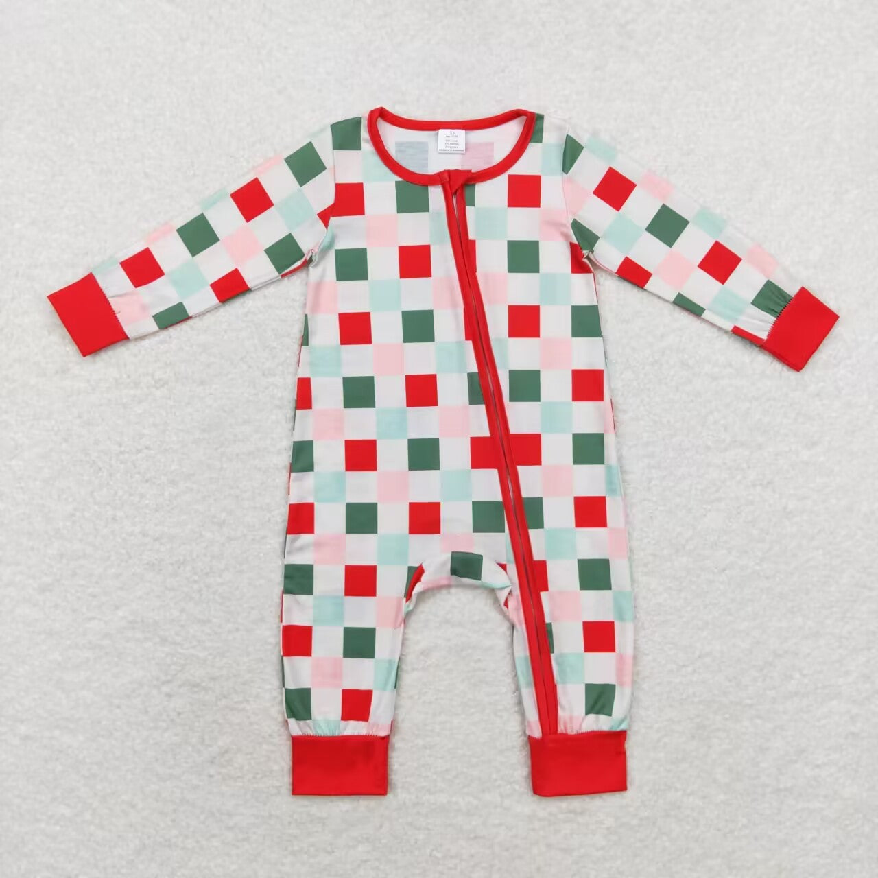 LR1197 Merry Christmas Checker Boys Zipper Romper