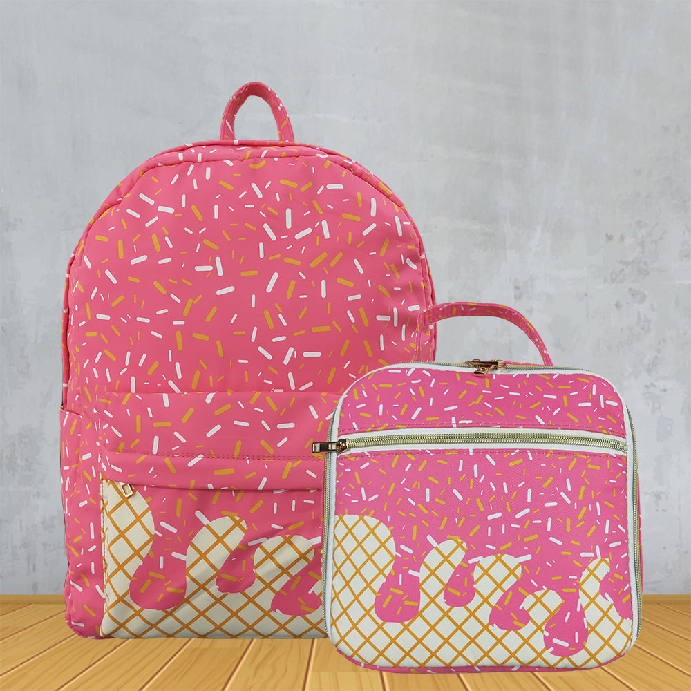 Sibling Pink Ice Cream Drip School Backpack Bag and Lunch Box