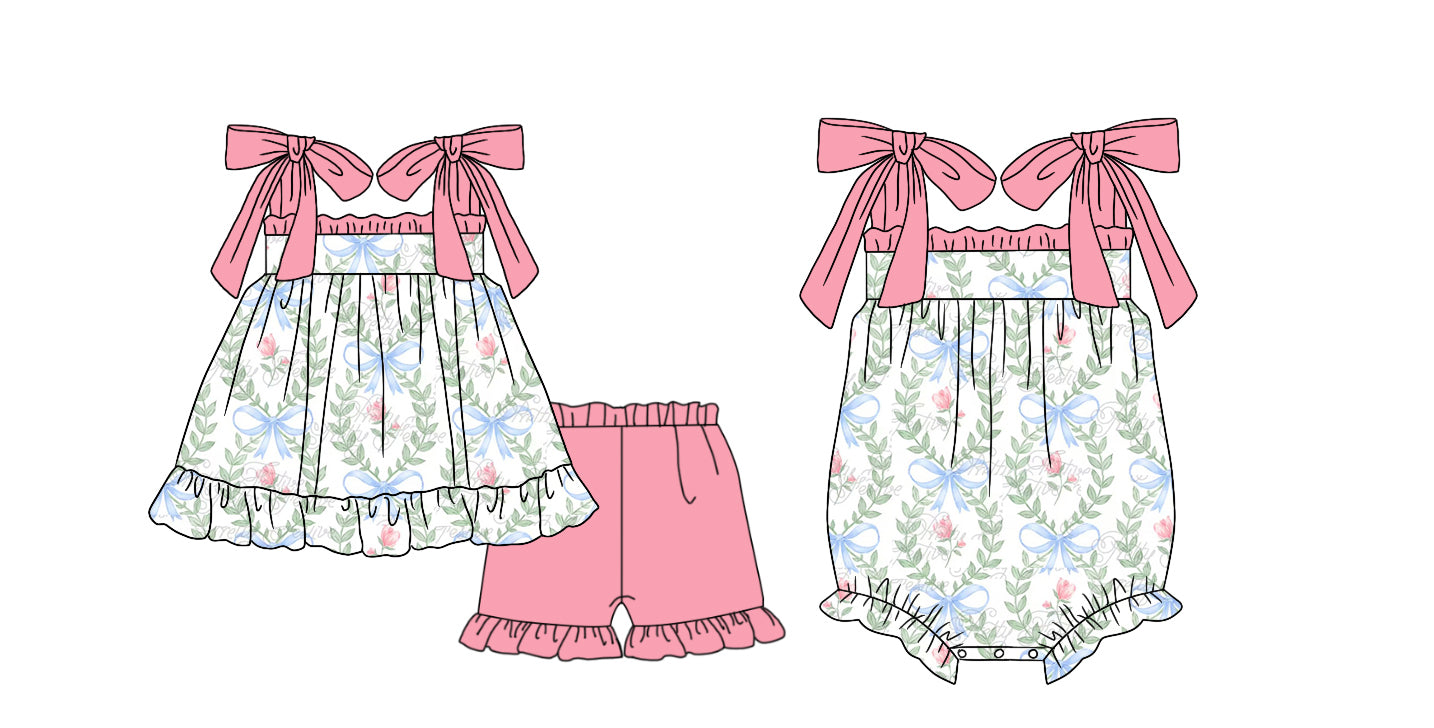 Sibling Baby Sister Summer Floral Bow Outfit and Romper Preorder