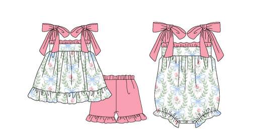 Sibling Baby Sister Summer Floral Bow Outfit and Romper Preorder