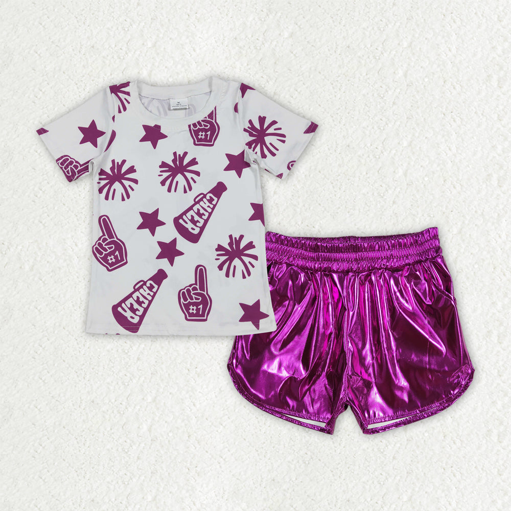 Kids Girls Summer Cheer Top Leather Shorts Outfit