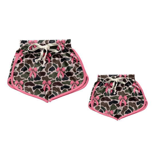 Mommy and Me  Dark Camo Pink Bow Shorts