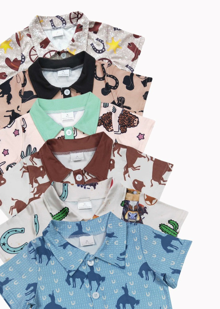 Western Country Cowboys Toddler Sibling Short Sleeve Shirt Top