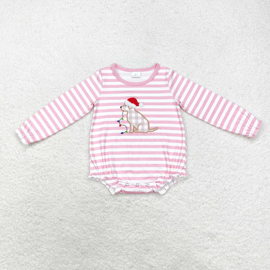 Baby Girls Christmas Dog Pink Striped Romper