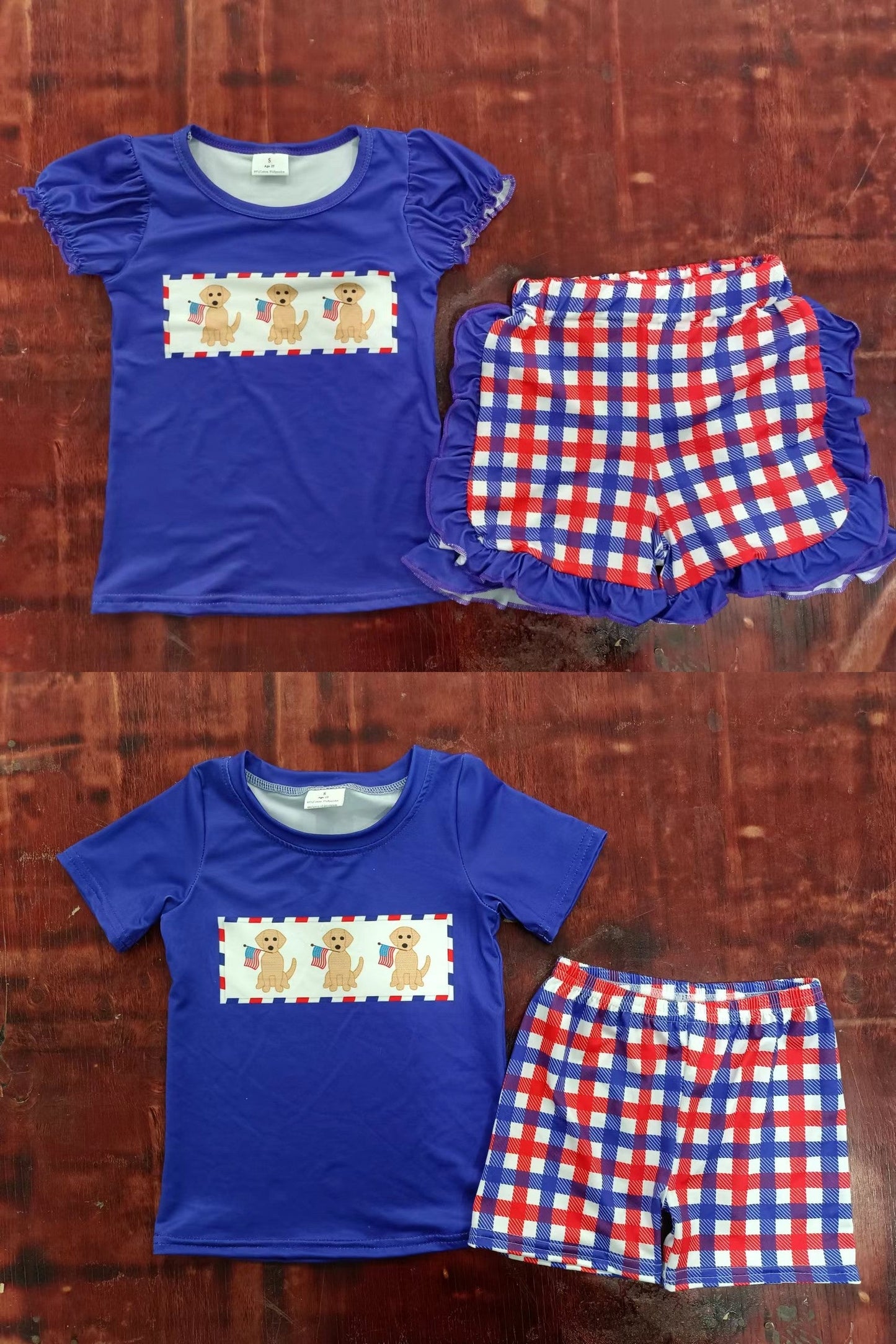 July 4th Cute Dog Sibling Gingham Shorts Set Preorder 3 MOQ each