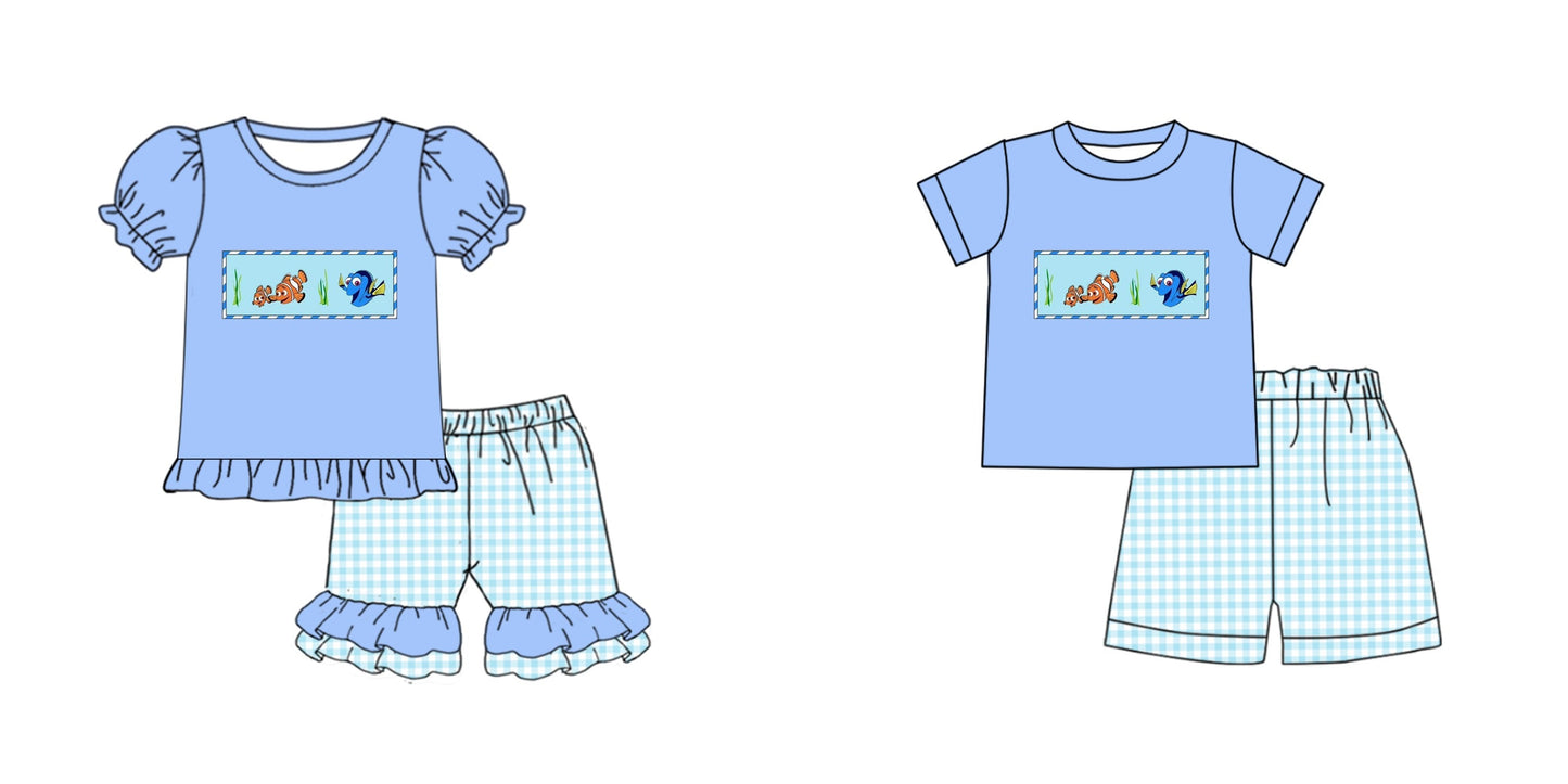 Sibling Baby Cartoon Fish Shorts Set,Dealine Time : 25th April