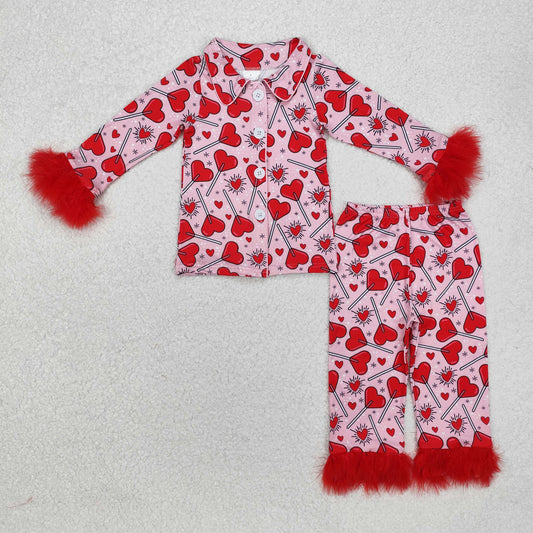 Baby Girls Heart Candy Pajama Set With Fur Preorder