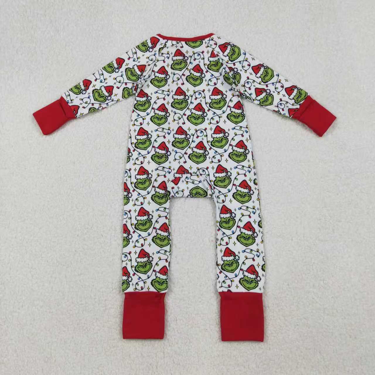 Sibling Baby Boys Christmas Green Face Long Slece Pajama Set/Romper