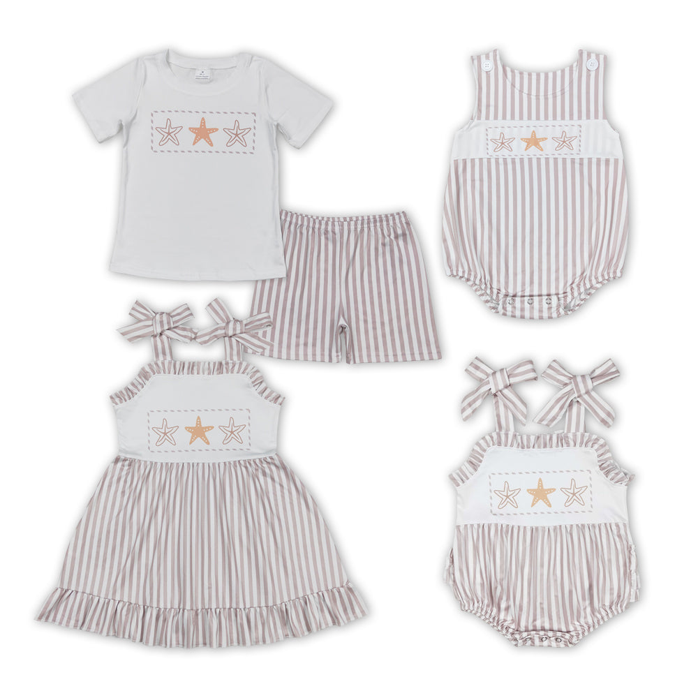 Summer Sibling Starfish Stripes Dresses Sets Romper RTS