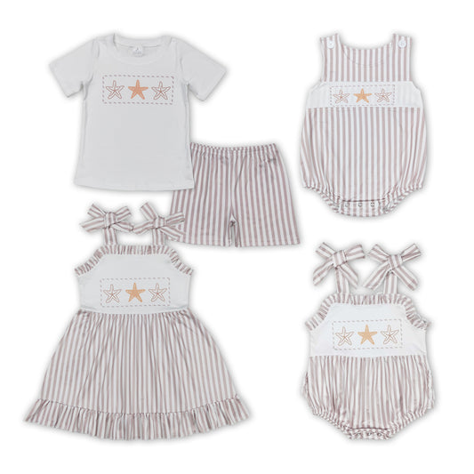 Summer Sibling Starfish Stripes Dresses Sets Romper RTS