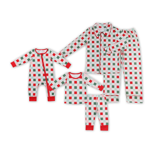 Family Christmas Green Red Checker Pajama and Romper