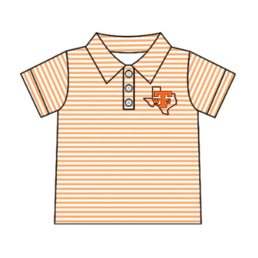 Preorder 5 MOQ Baby Boys Orange Stripes West Sabine Team Short Sleeve Tee Pullovers Shirts Tops