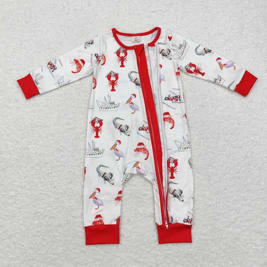 LR1399 USA Shop Baby Boys Christmas Crawfish Red Zip Romper Sleepers