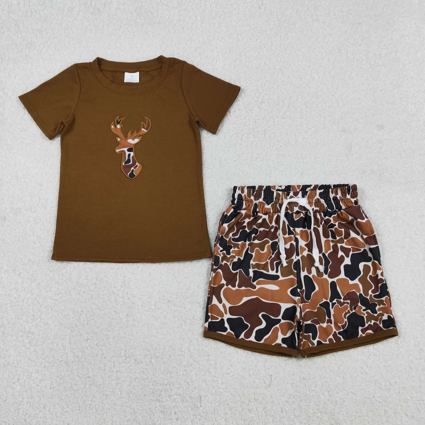 BSSO1575 Baby Boys Embroidery Hunting Deer Camo Shorts Set