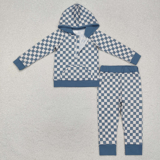 BLP0951 Baby Boys Green Checker Hoodie Top pants Outfit