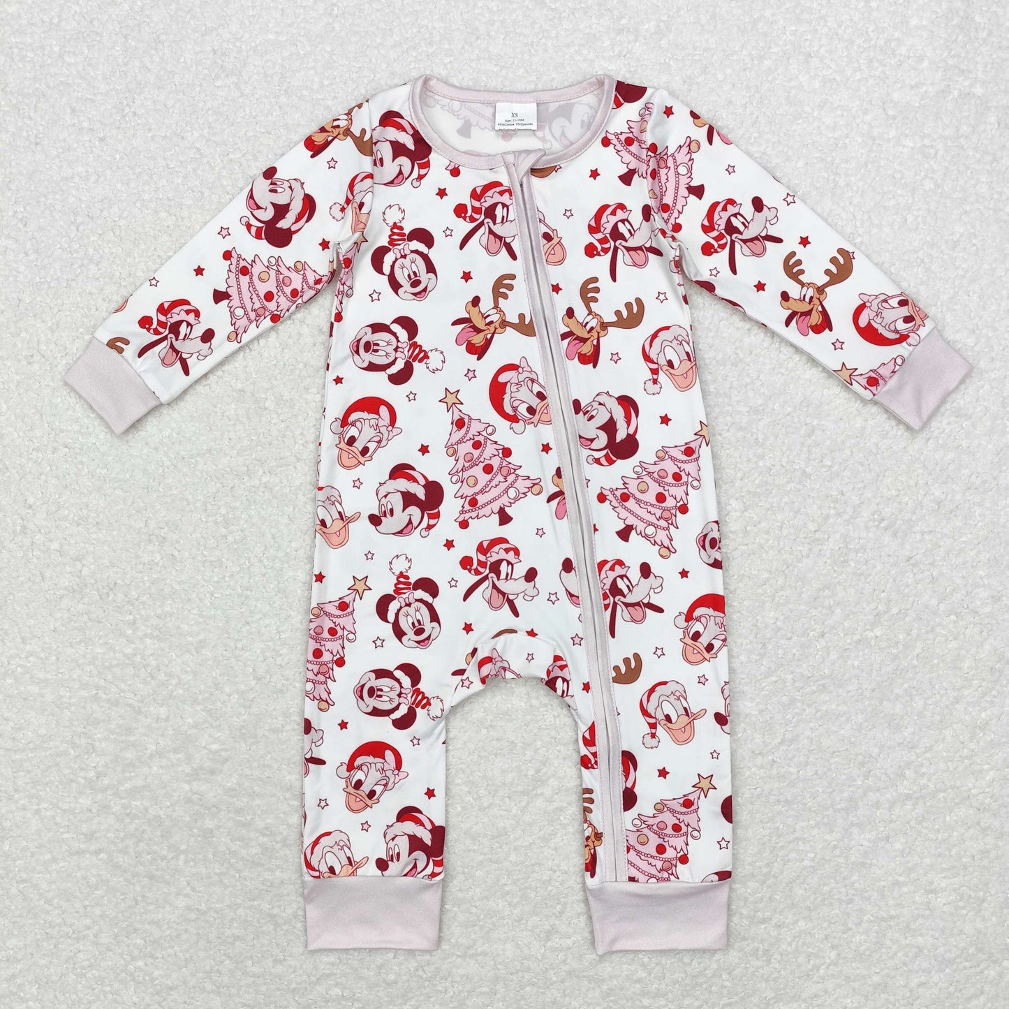 Baby Girls Christmas Carton Mouse Zip Bamboo Romper