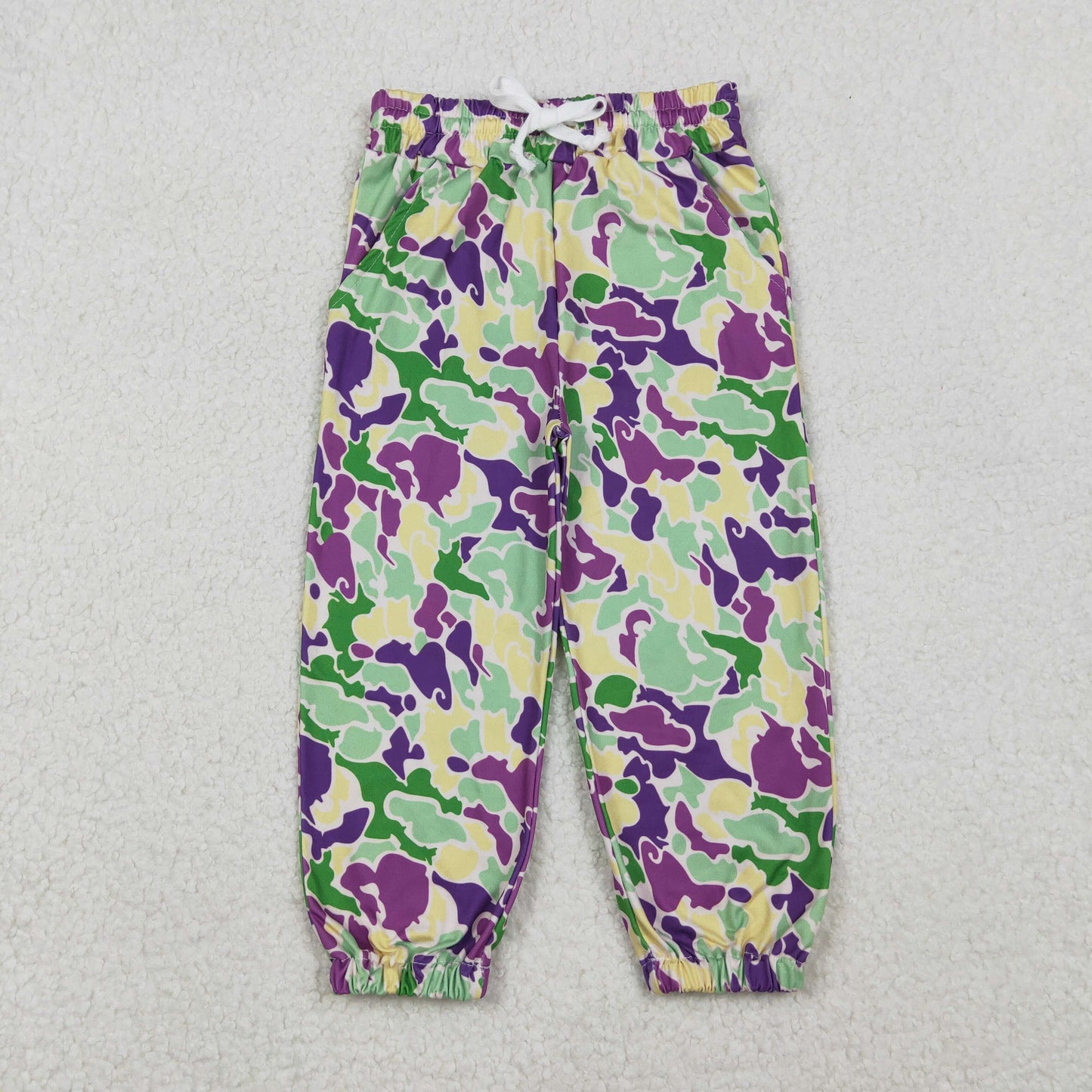 Baby mardi gars purple green camo jogger pants