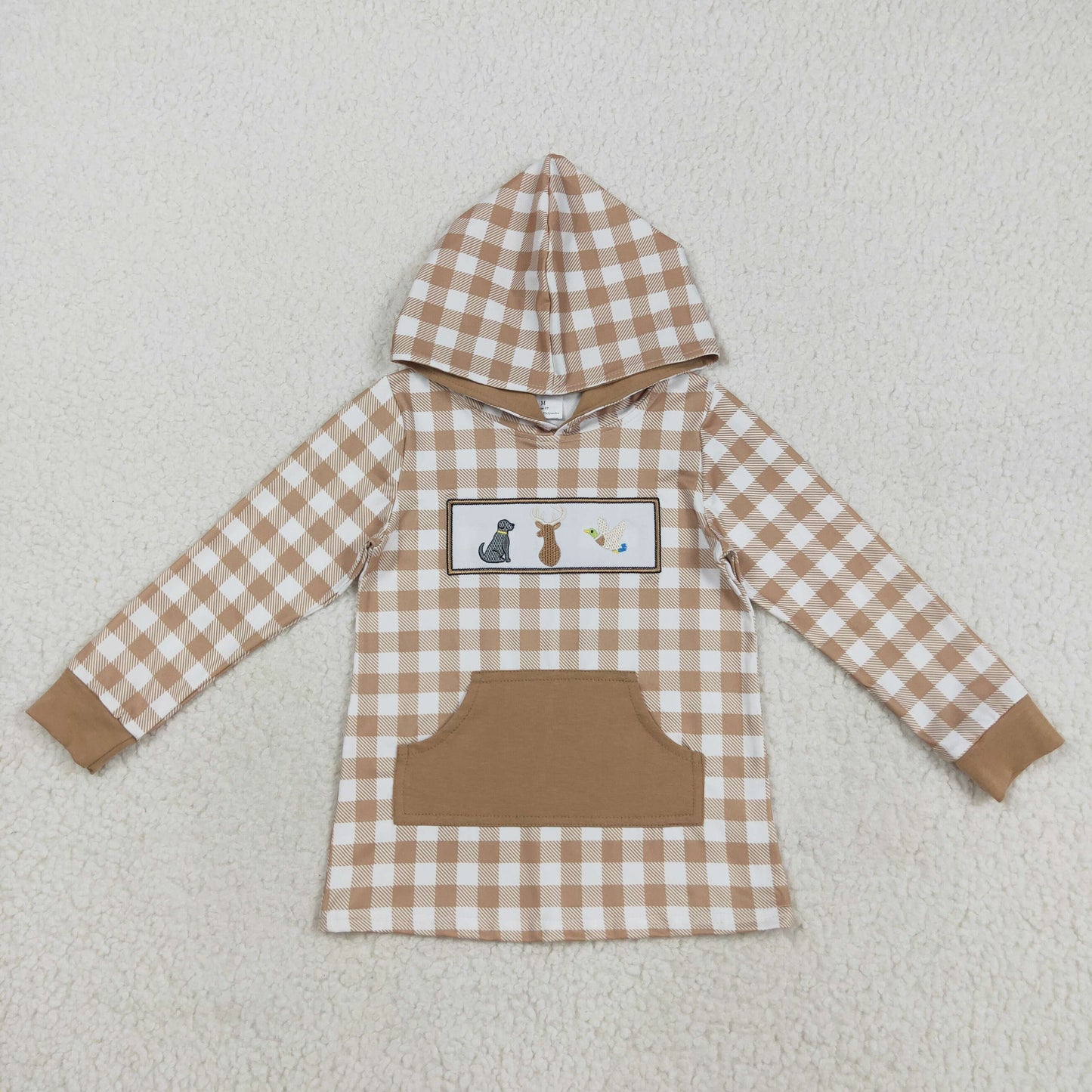 Sibling Kids Embroidery Huting Dog Deer Long Sleeve Hoodie Top With Pocket