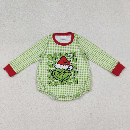 LR25557 Baby Boys Christmas Green Face Long Sleeve Romper