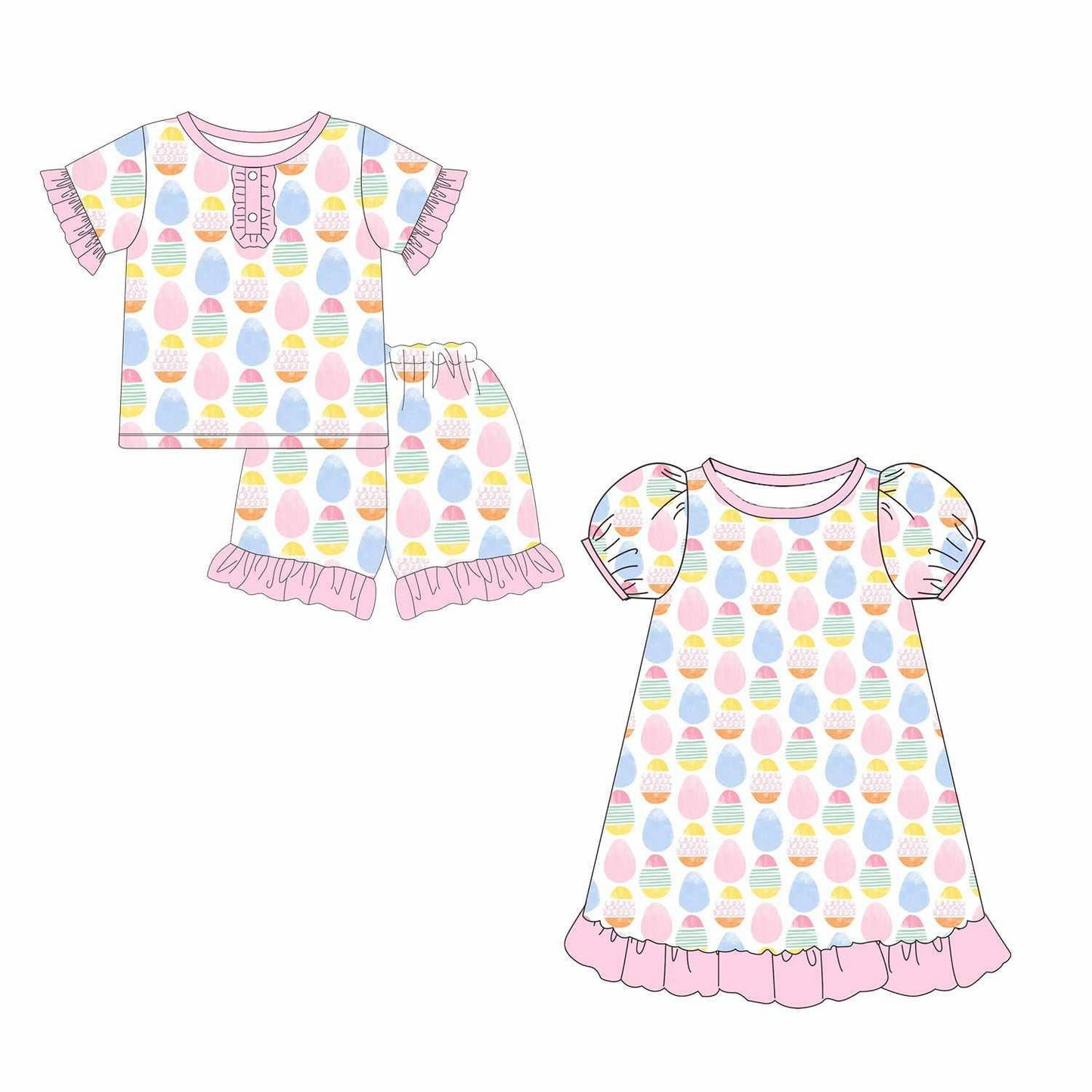 Toddler Baby Girls Sister Easter Colorful Egg Dress and Shorts Set Preorder