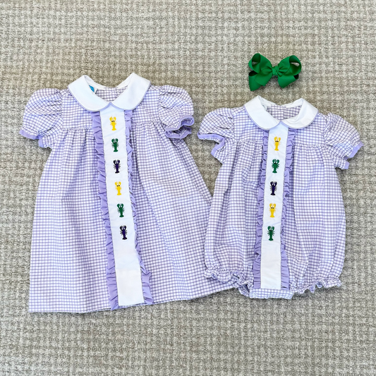 Toddler Baby Girls Sister Mardi Gras Purple  Dress and Romper