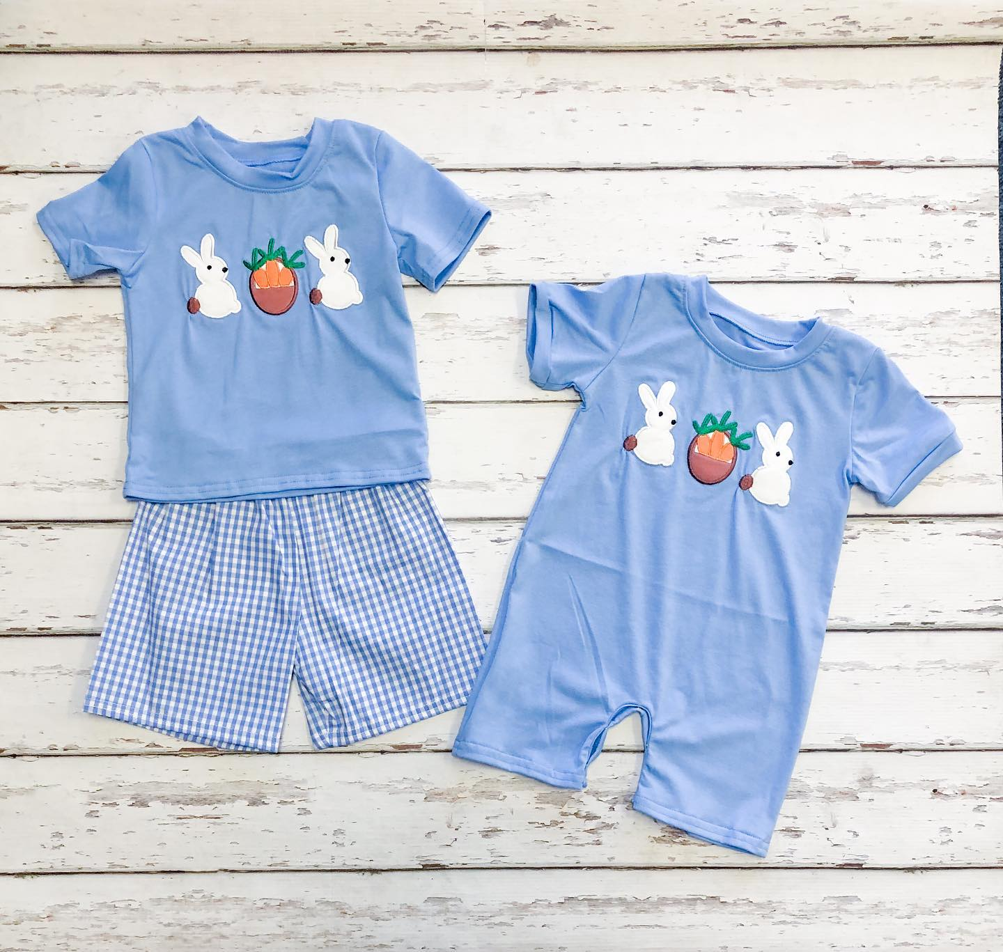 Baby Boys Brother Easter Bunny Carrot Blue Set and Romper