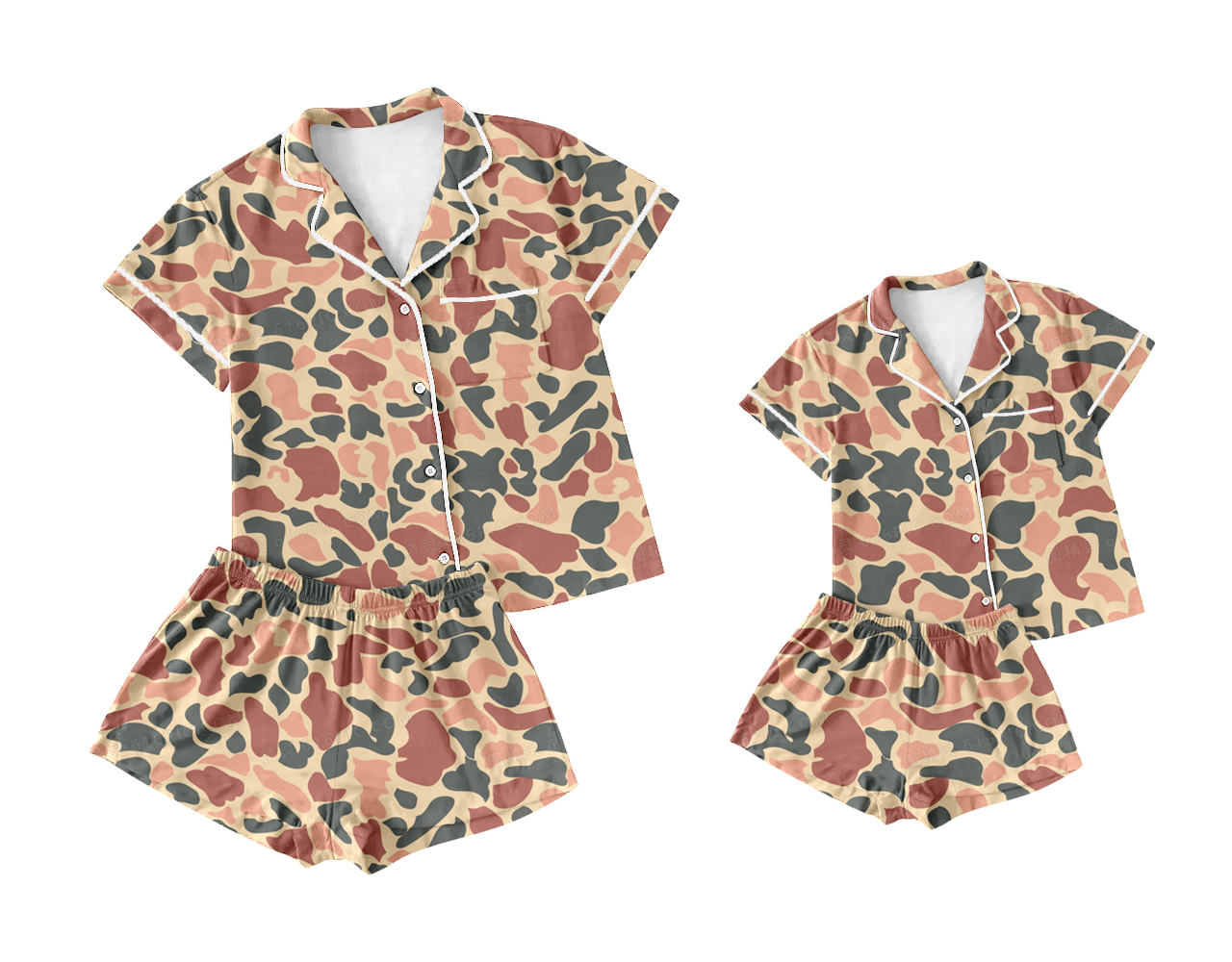 Mommy and Me Camo Button Top Shorts Pajama Set Preorder