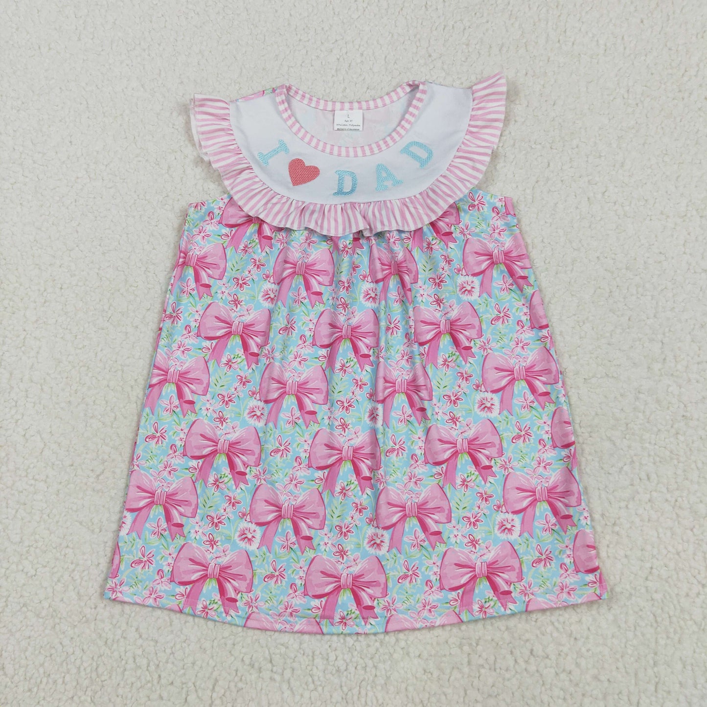 GSD2534 Kids Girls Floral Pink Bow I Love Dad Dress