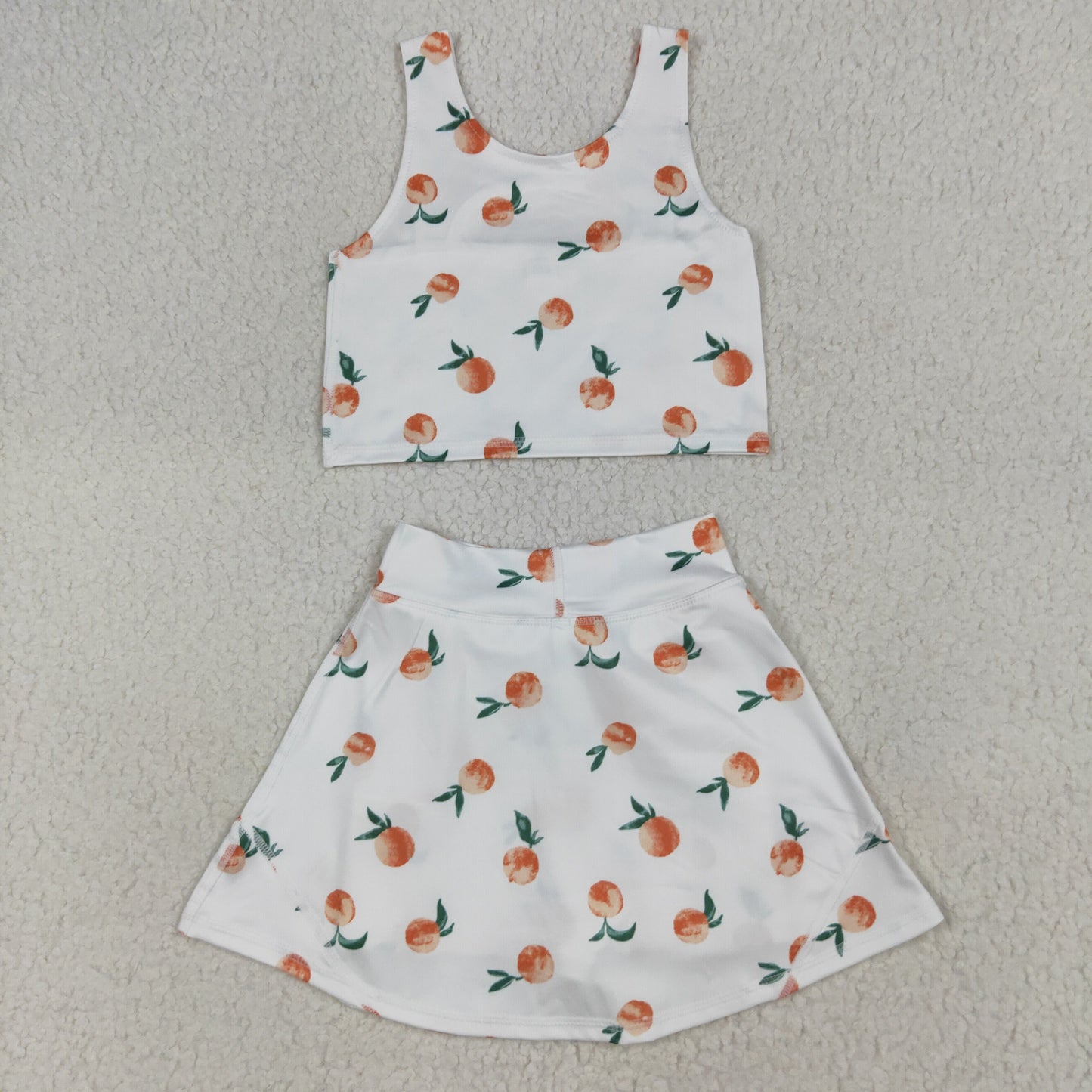 GSD2738 Kids Girls Peach Print Yoga Skort Set