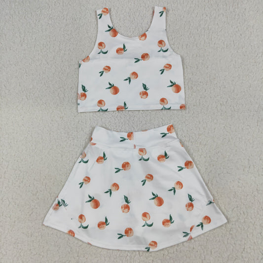 GSD2738 Kids Girls Peach Print Yoga Skort Set