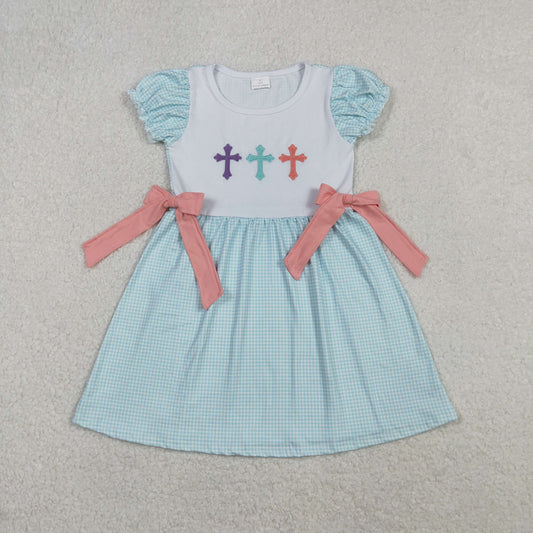 GSD2807 Kids Girls Easter Cross Short Sleeve Dress