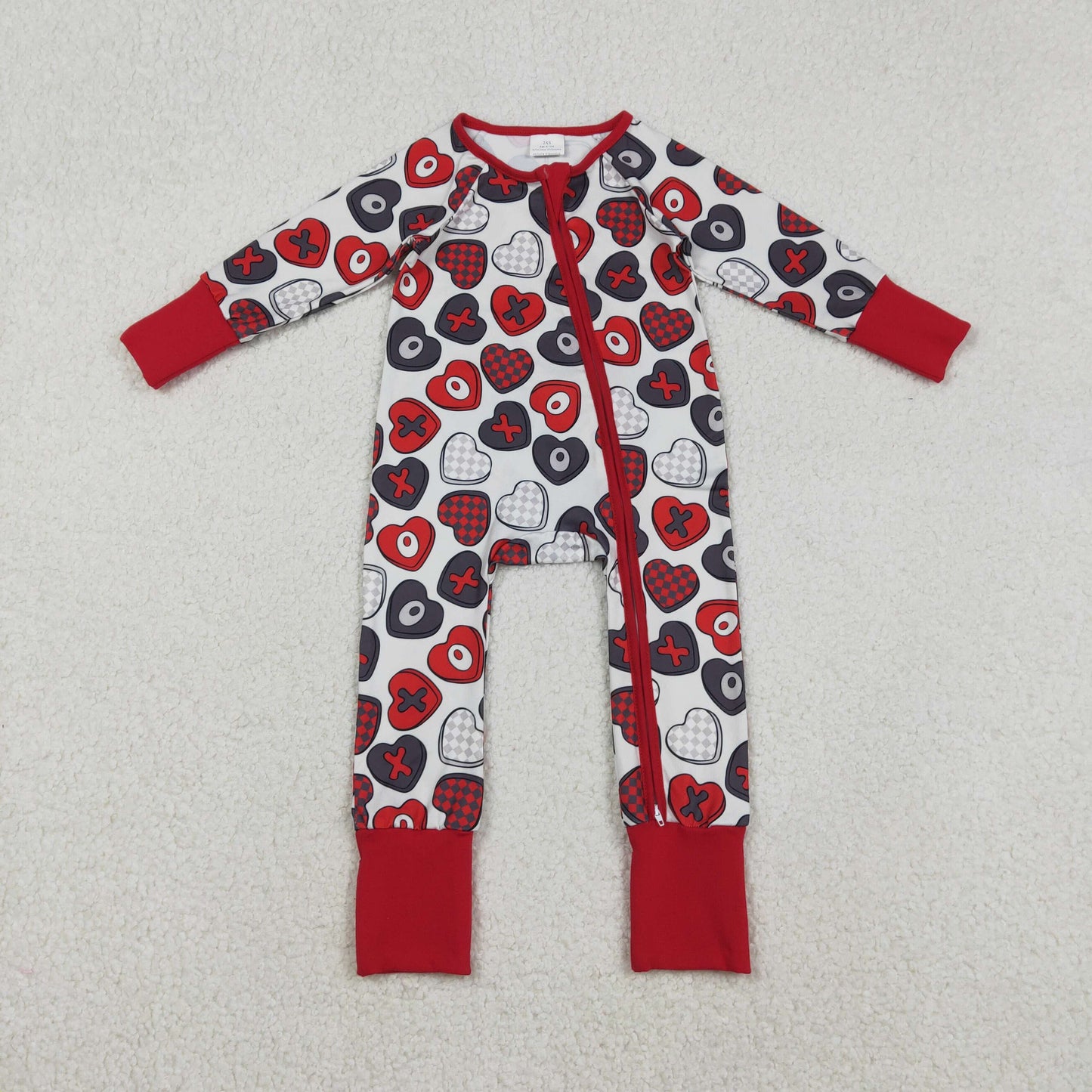 LR2882 Baby girls Valentine's Day XOXO Heart Long Sleeve Zipper Convertible  Romper
