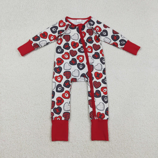 LR2882 Baby girls Valentine's Day XOXO Heart Long Sleeve Zipper Convertible  Romper