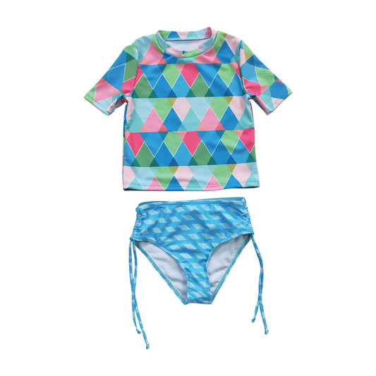 S0114 Kids Girls geometric print swimsuit