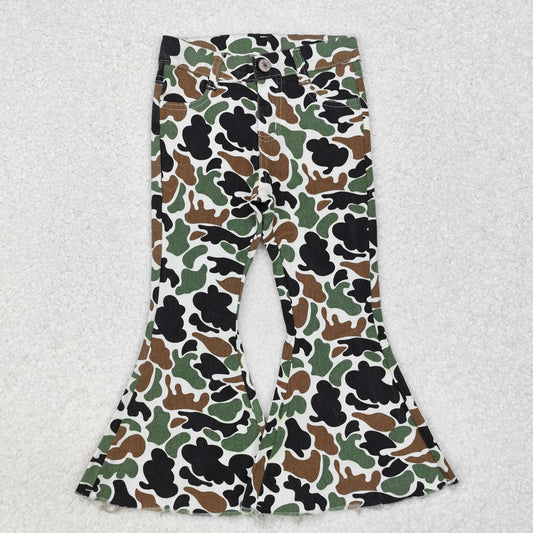 Baby Girls Green Camo Denim Bell Bottom Pants