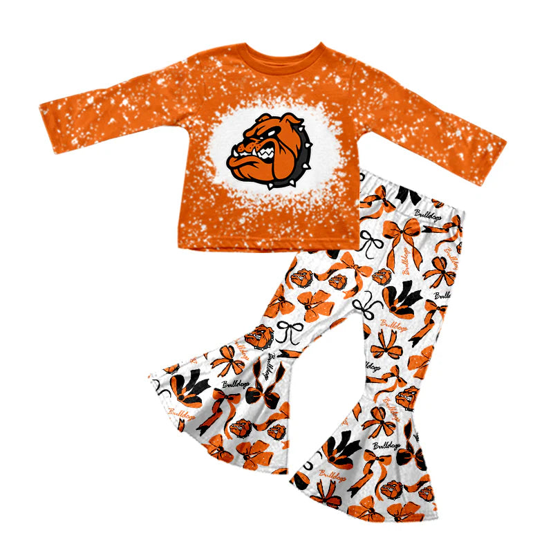 Preorder  5 MOQ,Baby Girls Bulldogs Top Bows Bell Bottom Pants Team Sets